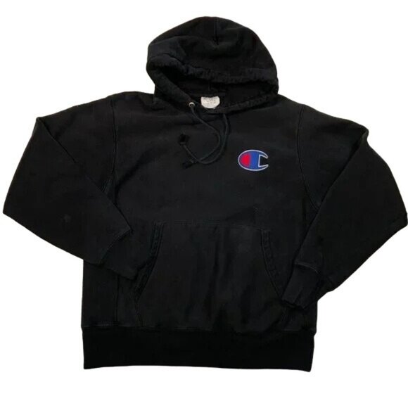 Champion Reverse Weave Hoodie Size Medium Vintage Black Long Sleeve Unisex - Picture 1 of 4